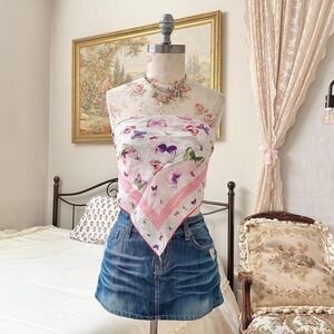 Y2K silk scarf with pink purple and green butterfly print